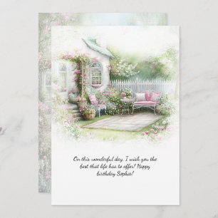 Pink Green Patio Garden Setting Birthday Invitation