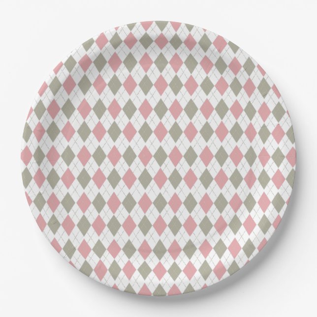 Pink Green Pattern Modern Golf Baby Shower  Paper Plate (Front)