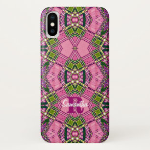 Pink & Green Pattern with Custom Name space Case-Mate iPhone Case