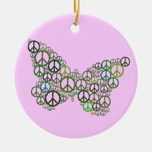 Pink Green Peace Butterfly Ornament (Front)