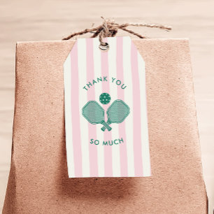 Pink Green Pickleball Birthday Party Thank You Gift Tags