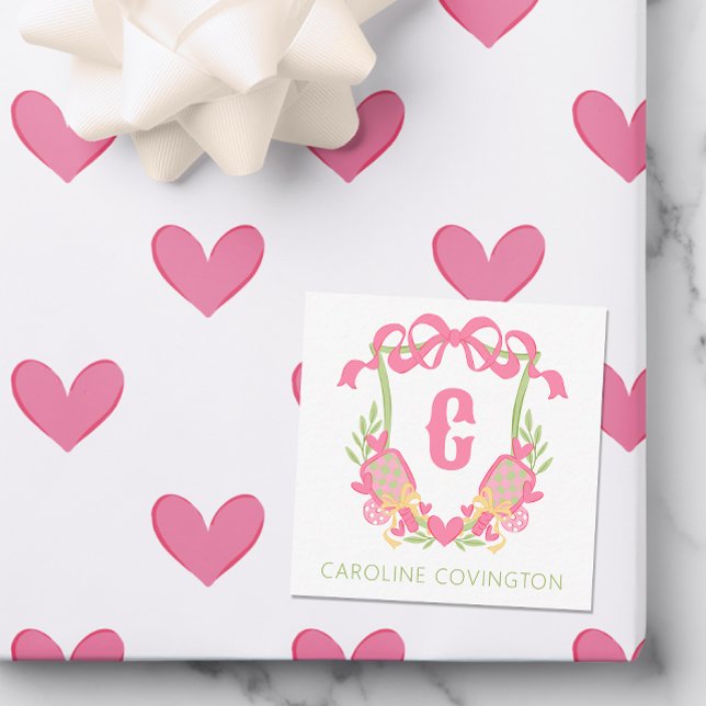 Pink & Green Pickleball Paddle Monogram Crest Gift Card (Creator Uploaded)