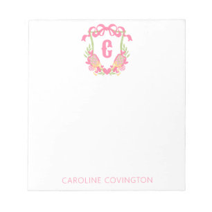 Pink & Green Pickleball Paddle Monogram Crest Notepad