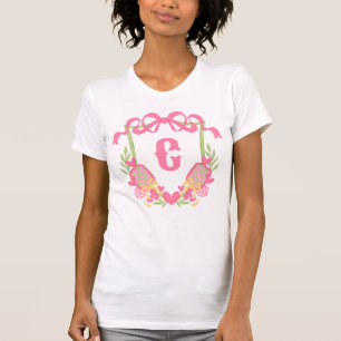 Pink & Green Pickleball Paddles Monogram Crest T-Shirt