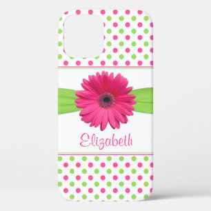 Pink Green Polka Dot Gerber Daisy iPhone 12 Pro Case