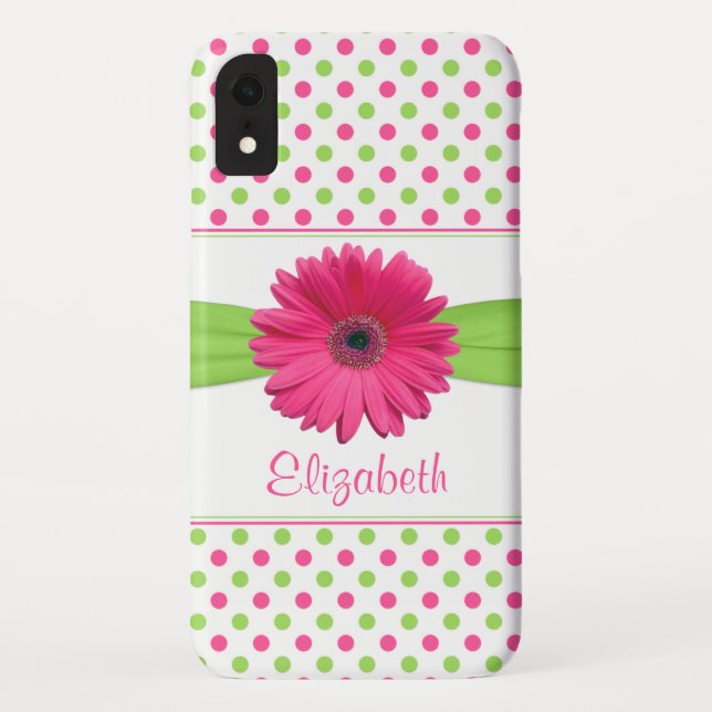 Pink Green Polka Dot Gerbera Daisy Case-Mate iPhone Case (Back)