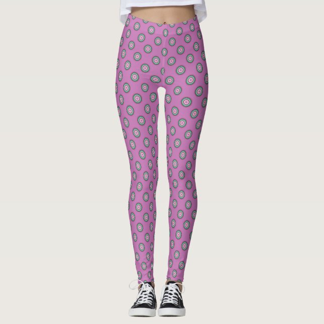 Pink Green Polka Dot Pattern Leggings (Front)