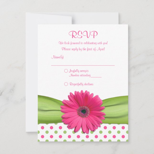 Pink & Green Polka Dots Bat Mitzvah Reply Card (Front)