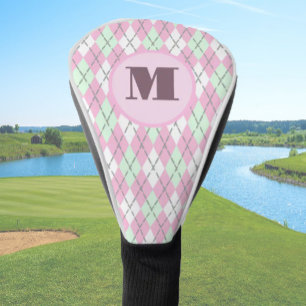 Pink Green preppy argyle custom monogram ladies Golf Head Cover