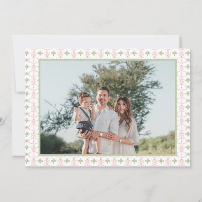 Pink Green Preppy Christmas Nutcracker 2 Photos Holiday Card (Front)