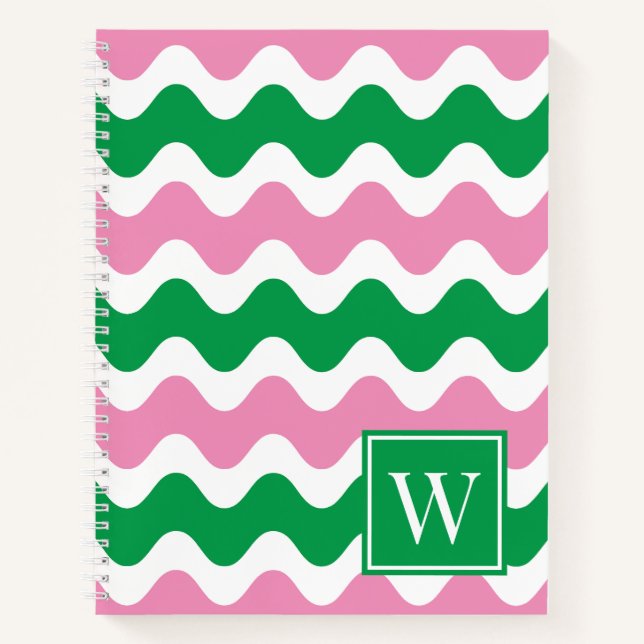 Pink & Green Preppy Ric Rac Stripe Notebook (Front)