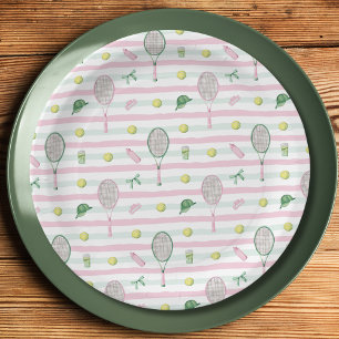 Pink Green Preppy Tennis Bridal Shower Paper Plate