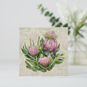 Pink & Green Protea Flowers THANK YOU Holiday Card
