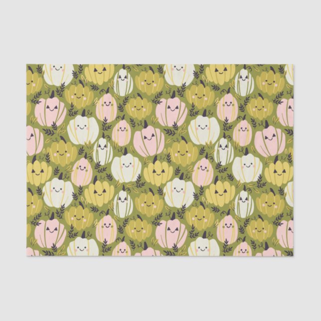 Pink & Green Pumpkins Tissue Paper (Front)