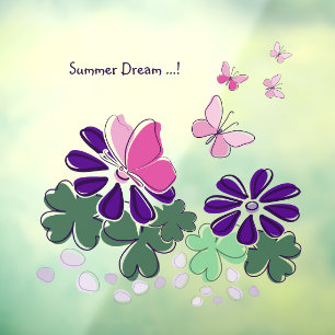 Pink Green Purple Doodle Blooms Butterflies Slogan