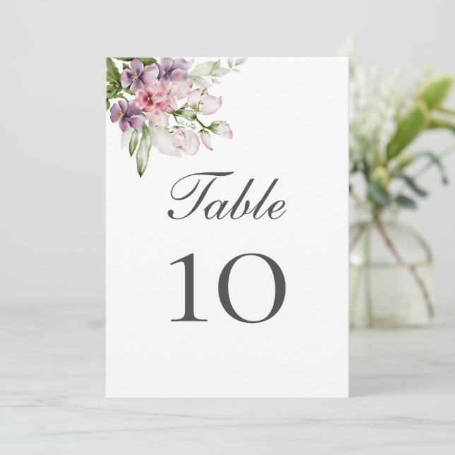 Pink Green Purple Floral Wedding Table Number Card (Standing Front)