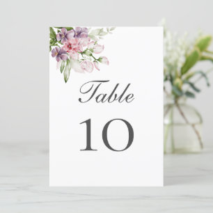 Pink Green Purple Floral Wedding Table Number Card
