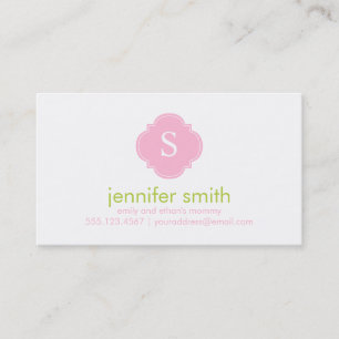 Pink Green Quatrefoil Monogram Stripes Pattern Calling Card