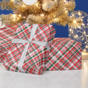 Pink Green Red Tartan Plaid Christmas Holiday Wrapping Paper