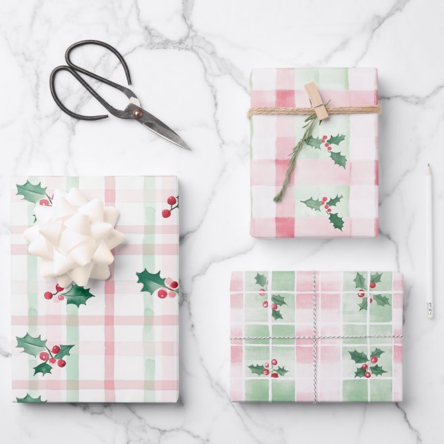 Pink Green Retro Christmas Wrapping Paper Sheets (Front)