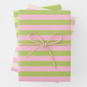 Pink& Green Retro Minimalist Striped Wrapping Paper Sheet
