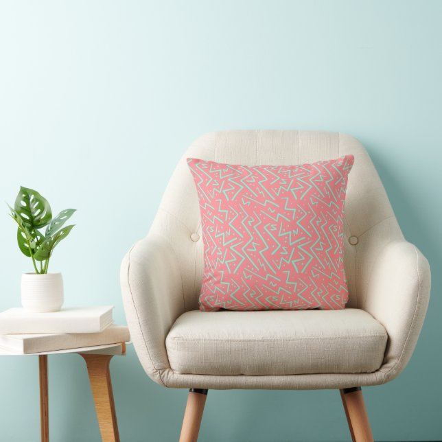 Pink & Green Retro Psychedelic Design Cushion (Chair)