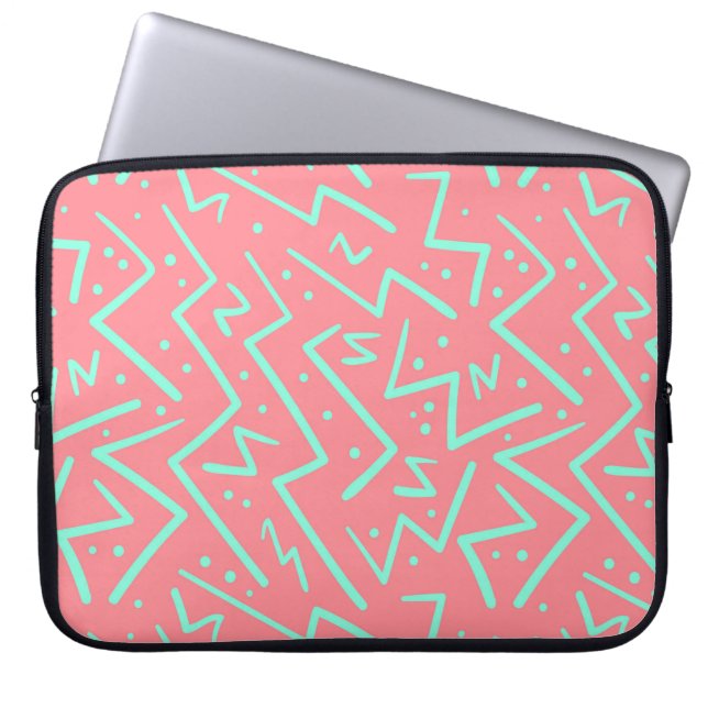 Pink & Green Retro Psychedelic Design Laptop Sleeve (Front)