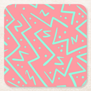 Pink & Green Retro Psychedelic Design Square Paper Coaster
