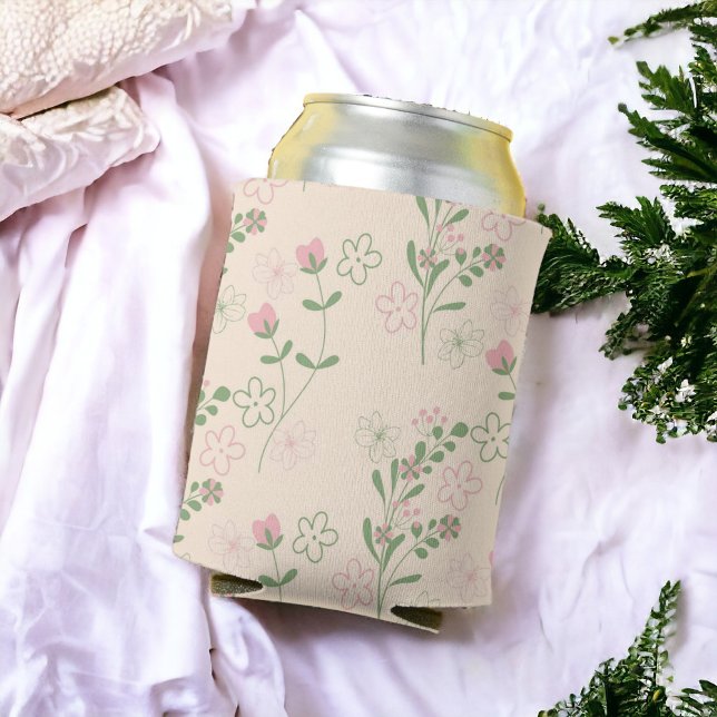 Pink Green Retro Y2K 70s Flower Pattern Can Cooler (Zazzle Pink Green Retro Y2K 70s Flower Pattern Can Cooler)