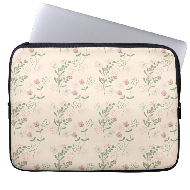 Pink Green Retro Y2K 70s Flower Pattern Laptop Sleeve (Front)