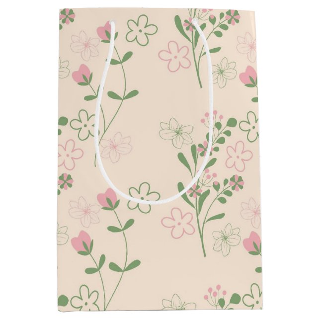 Pink Green Retro Y2K 70s Flower Pattern Medium Gift Bag (Front)