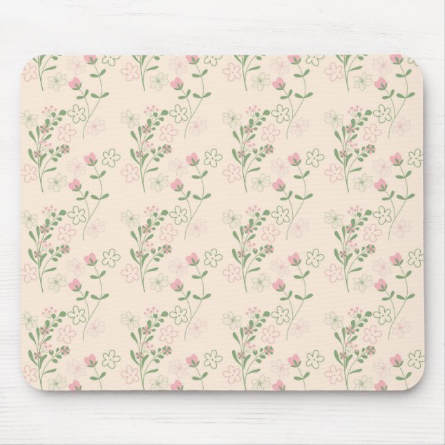 Pink Green Retro Y2K 70s Flower Pattern Mouse Pad (Front)