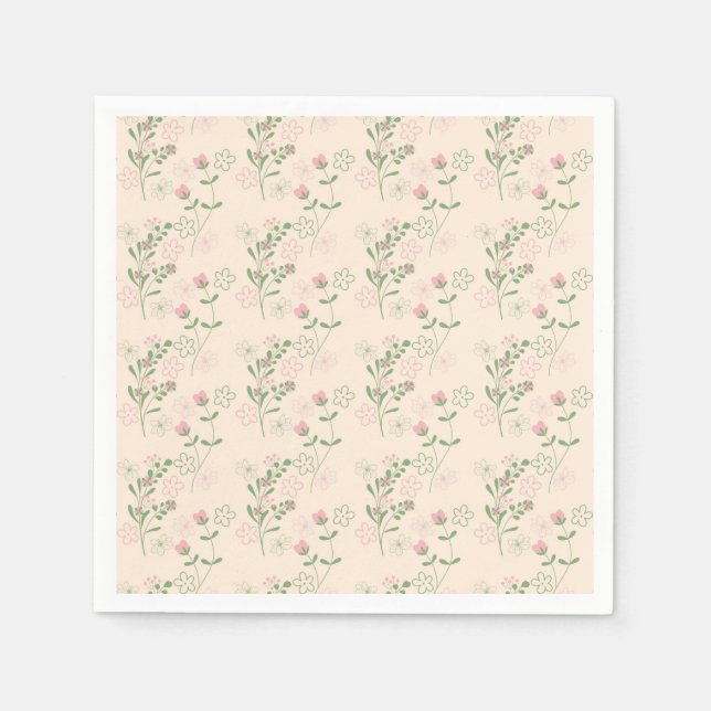 Pink Green Retro Y2K 70s Flower Pattern Napkin (Front)
