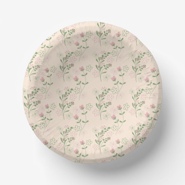 Pink Green Retro Y2K 70s Flower Pattern Paper Plate (Front)