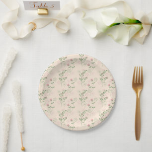 Pink Green Retro Y2K 70s Flower Pattern Paper Plate