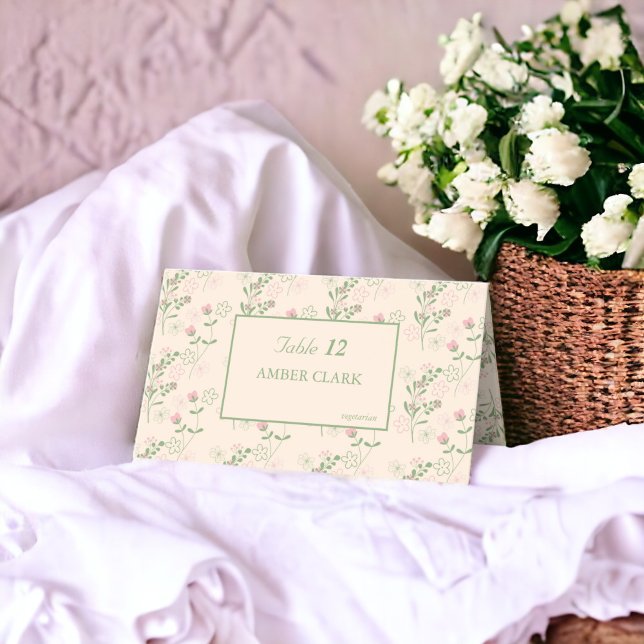 Pink Green Retro Y2K 70s Flower Pattern Place Card (Zazzle Pink Green Retro Y2K 70s Flower Pattern Place Card)