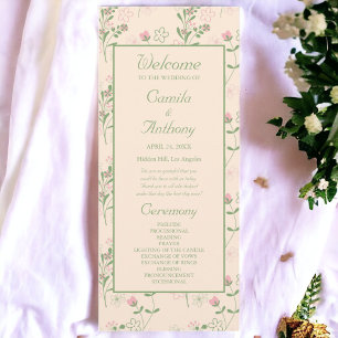 Pink Green Retro Y2K 70s Flower Pattern Programme