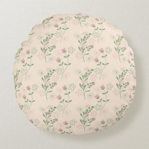 Pink Green Retro Y2K 70s Flower Pattern Round Cushion