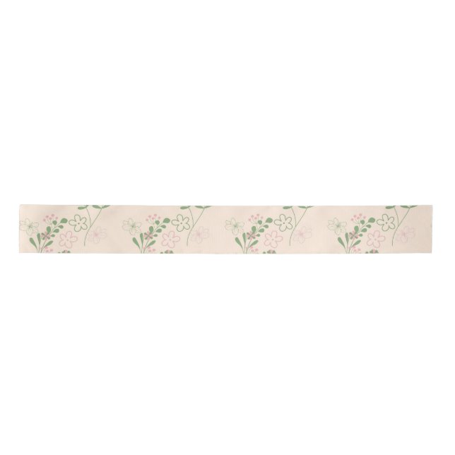 Pink Green Retro Y2K 70s Flower Pattern Satin Ribbon (Front)