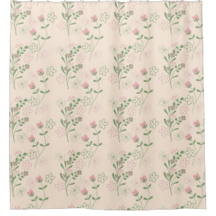 Pink Green Retro Y2K 70s Flower Pattern Shower Curtain