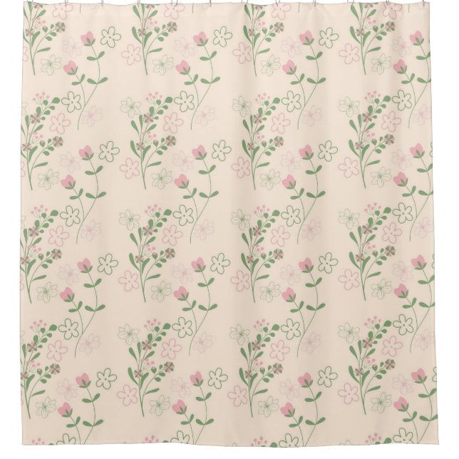 Pink Green Retro Y2K 70s Flower Pattern Shower Curtain (Front)