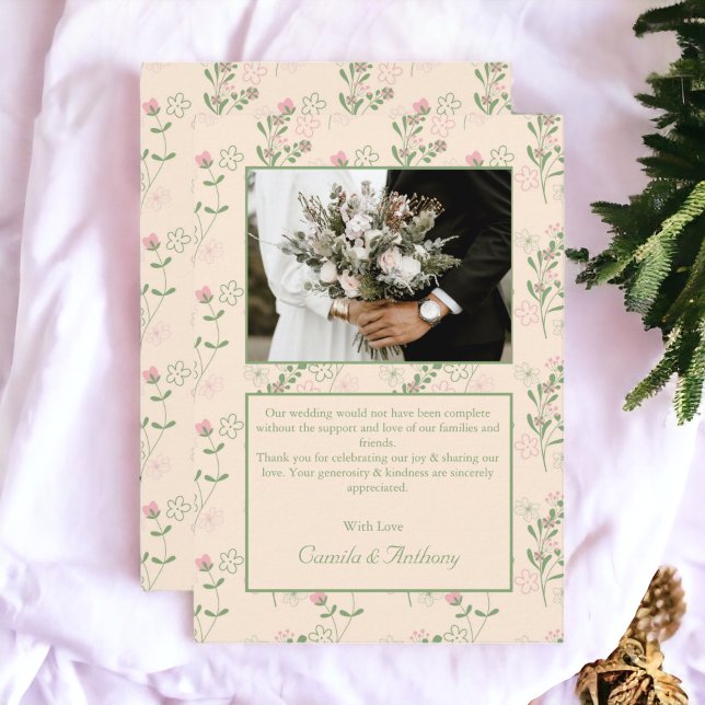 Pink Green Retro Y2K 70s Flower Pattern Thank You Card (Zazzle Pink Green Retro Y2K 70s Flower Pattern Thank You Card)