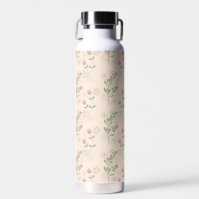 Pink Green Retro Y2K 70s Flower Pattern Water Bottle (Front)