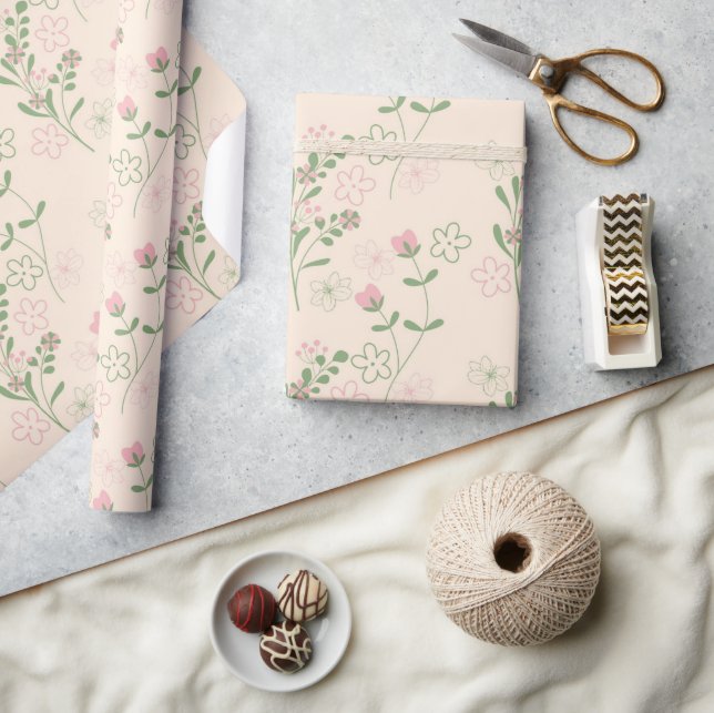 Pink Green Retro Y2K 70s Flower Pattern Wrapping Paper (Crafts)