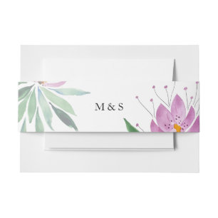 Pink Green Romantic Floral Watercolor Art Invitation Belly Band