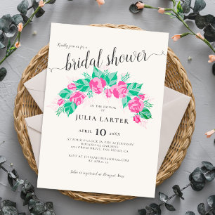 Pink Green Rose Flowers Garden Bridal Shower Invitation