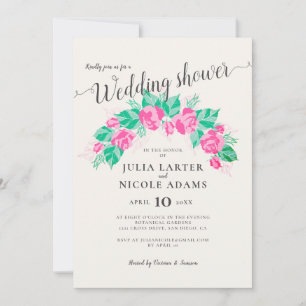 Pink Green Rose Flowers Garden Wedding Shower Invitation