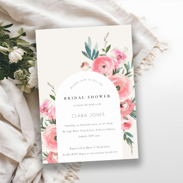 Pink Green Rose Orchid Arch Floral Bridal Shower Invitation (Creator Uploaded)