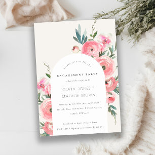 Pink Green Rose Orchid Arch Floral Engagement Invitation