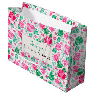 Pink Green Rose Petals Flowers Garden Wedding Large Gift Bag